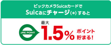 在Suica用BicCamera Suica卡充电的话最大1.5%适合的JRE POINT服务项目！