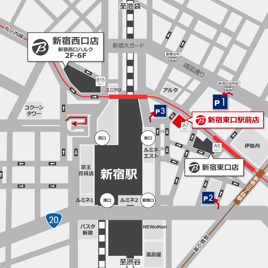 BicCamera 新宿东口站前店停车场地图